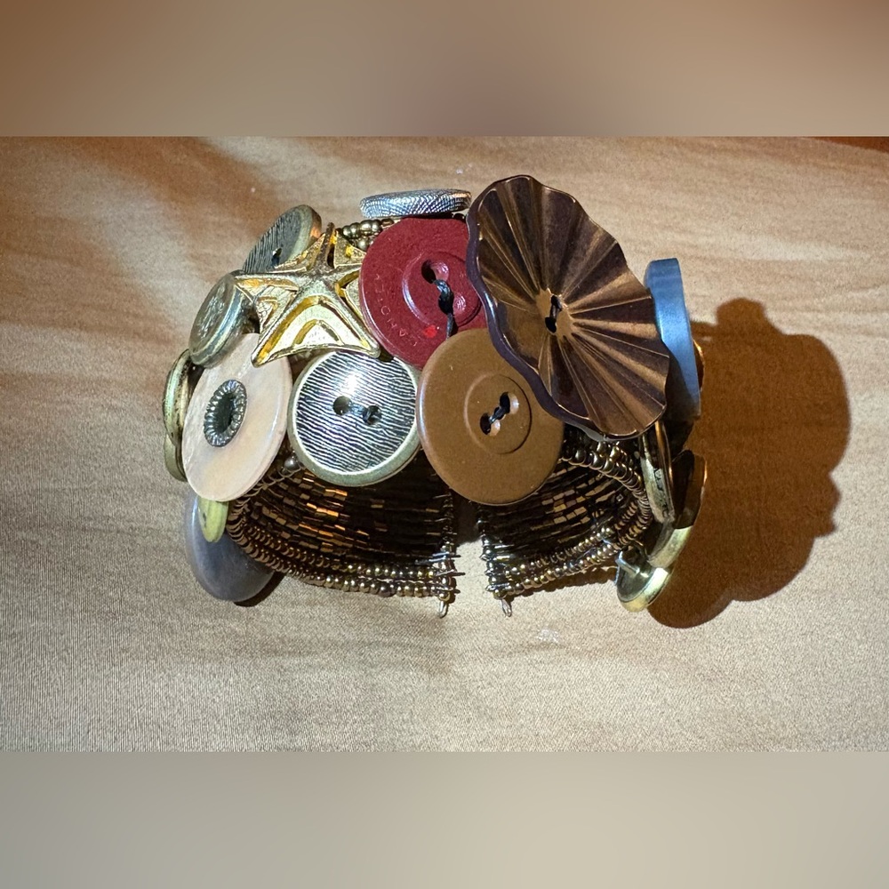 Upcycled Vintage Button Statement Bracelet Wearab… - image 1